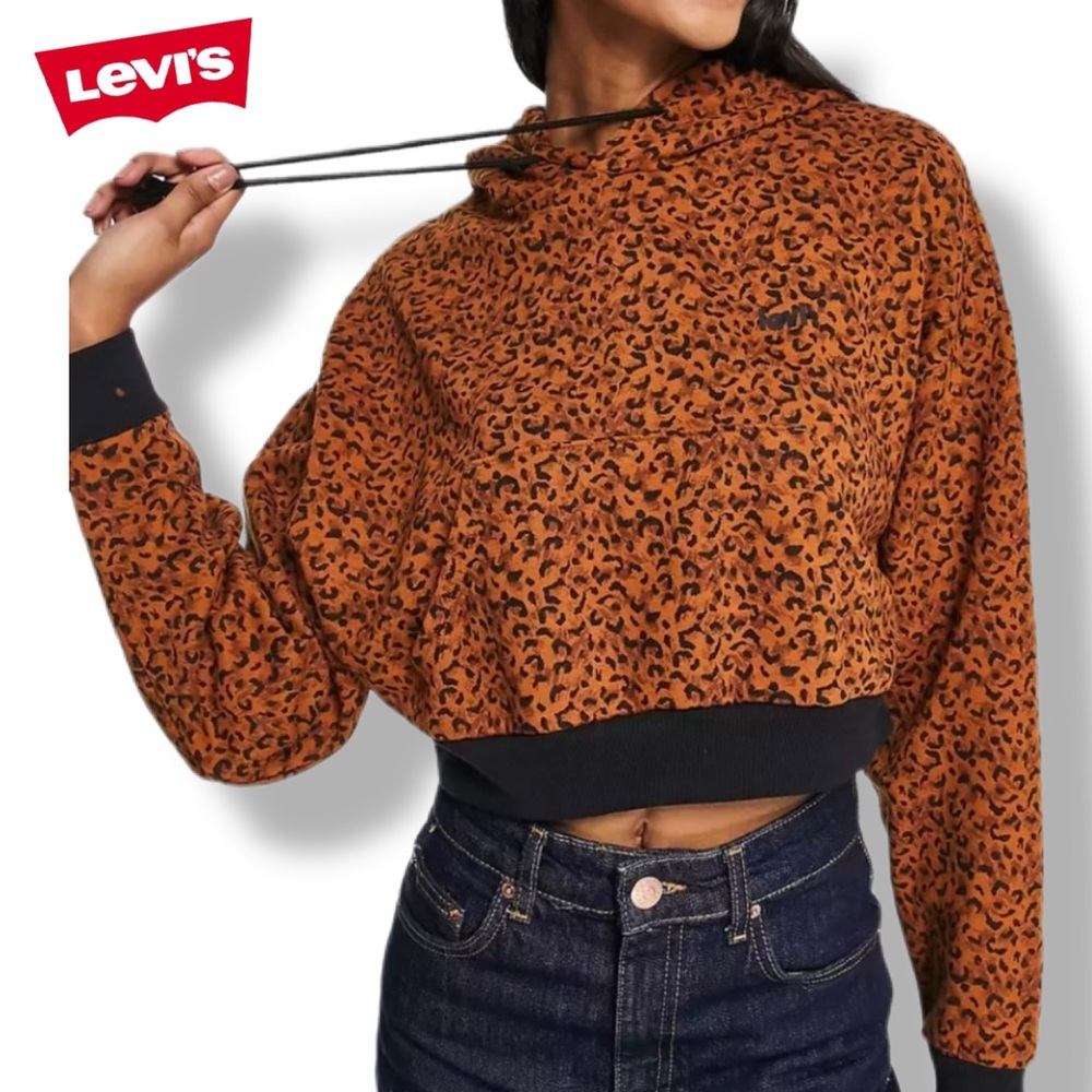 Levi's Leopard Print Laundry Day Cropped Hoodie - Size XS - EUC